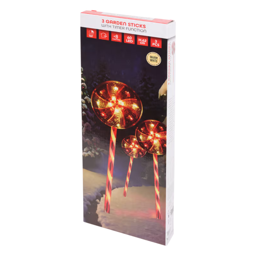 Lecca Lecca Natalizi con luce LED - Decorazione Luminosa (Set da 3)