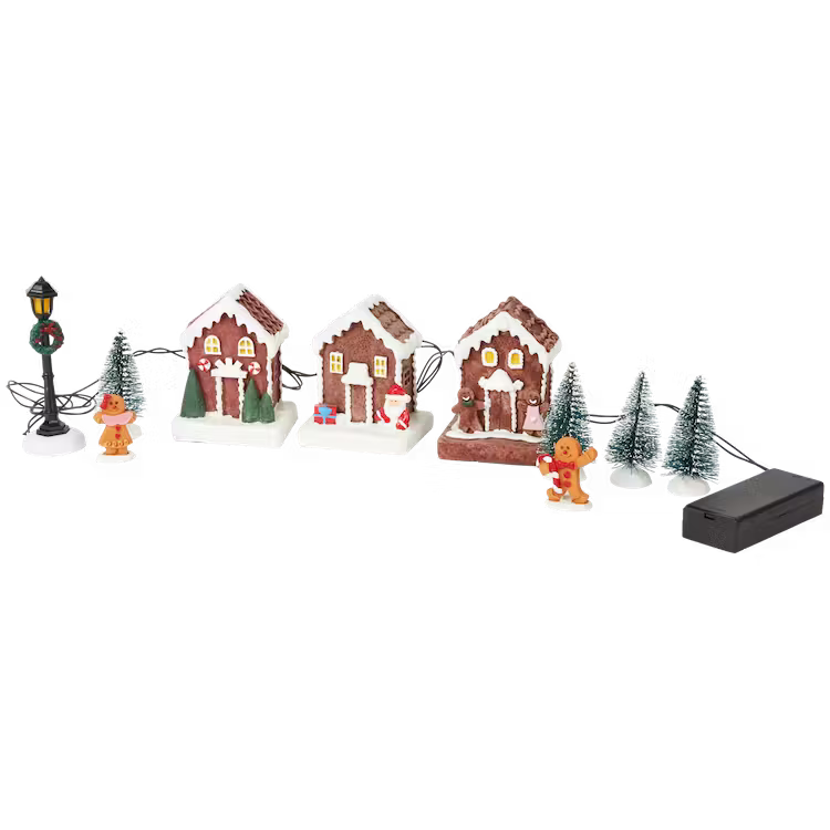 Casette di Pan di Zenzero con Personaggi - Set Villaggio di Natale Con Luci