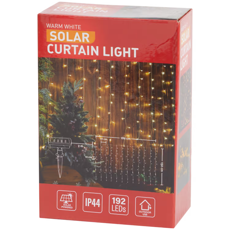 Luci Natalizie LED a Tenda ad Energia Solare - Catena da 192 LED