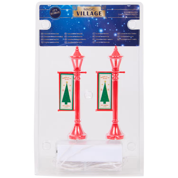 Lampioni Luminosi Rossi - Set di Accessori Luminosi per Villaggio di Natale