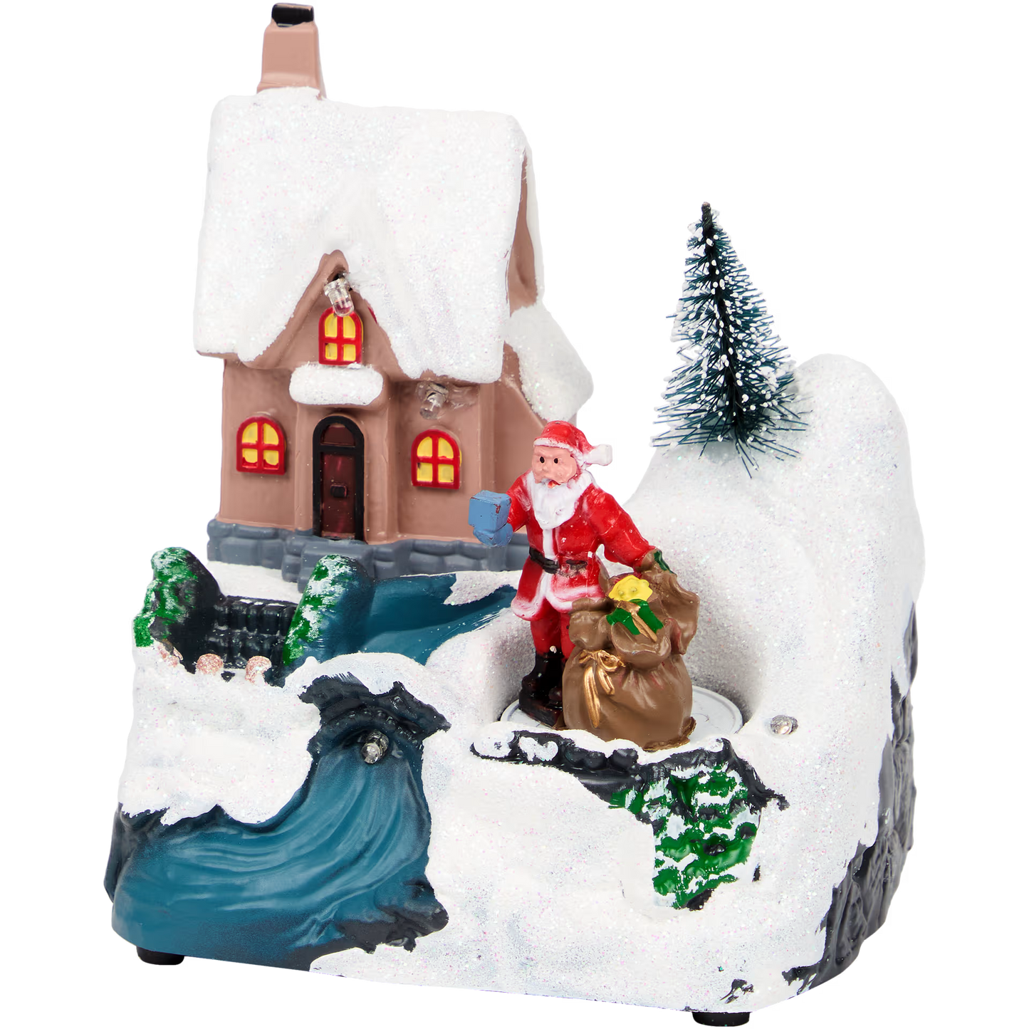Casetta con Babbo Natale - Mini Paesaggio con Luci e Movimento per Villaggio Natalizio