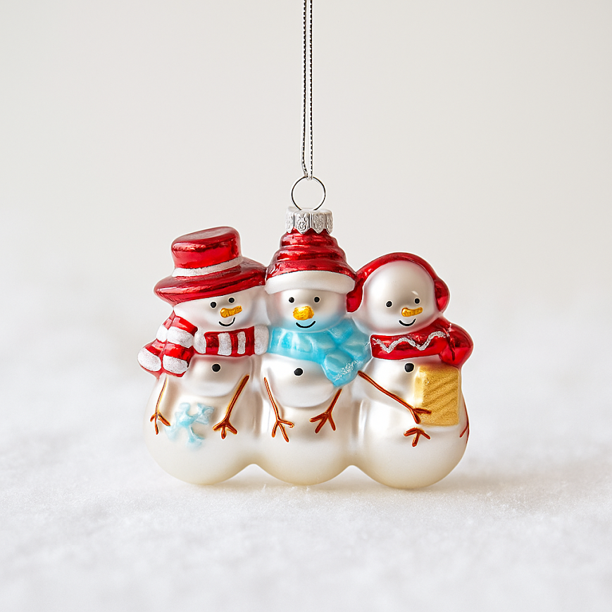 Trio di Pupazzi di Neve - Addobbo Natalizio in vetro soffiato