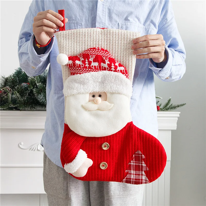 Calza Natalizia XL lavorata a Maglia - Babbo Natale