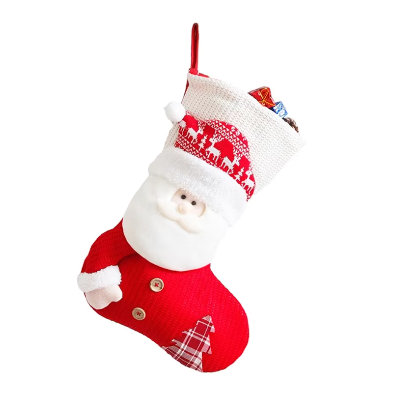 Calza Natalizia XL lavorata a Maglia - Babbo Natale