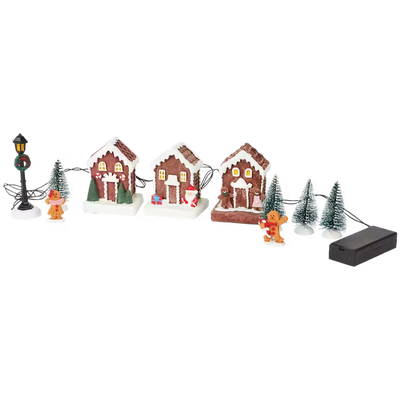 Casette di Pan di Zenzero con Personaggi - Set Villaggio di Natale Con Luci