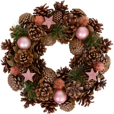 Ghirlanda Natalizia di Pigne con Stelle e Palline Rosa