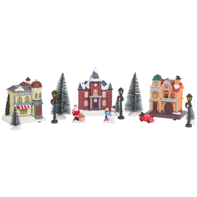 Casette con Babbo Natale - Set Grande Villaggio di Natale Con Luci