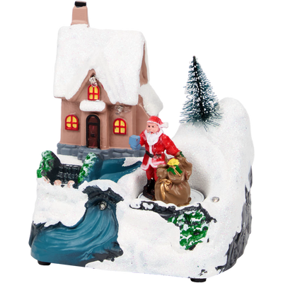 Casetta con Babbo Natale - Mini Paesaggio con Luci e Movimento per Villaggio Natalizio