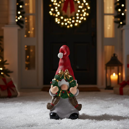 Gnomo con Trecce - Figura Natalizia con luci LED