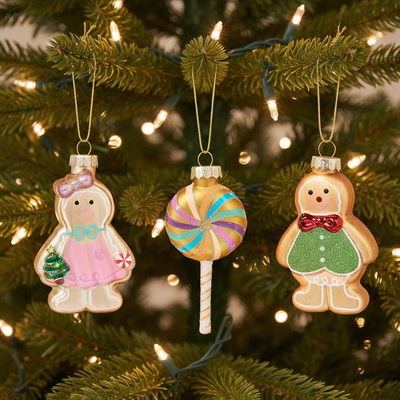 Dolci di Marzapane - Set di 3 Addobbi Natalizi in Vetro