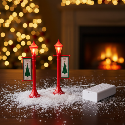 Lampioni Luminosi Rossi - Set di Accessori Luminosi per Villaggio di Natale